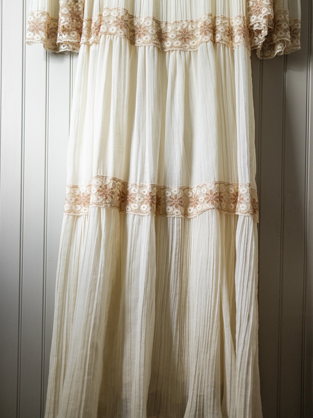 VTG 70s Roberta California Prairie Maxi Dress Ivory Lace Cottagecore Boho - Picture 12 of 16